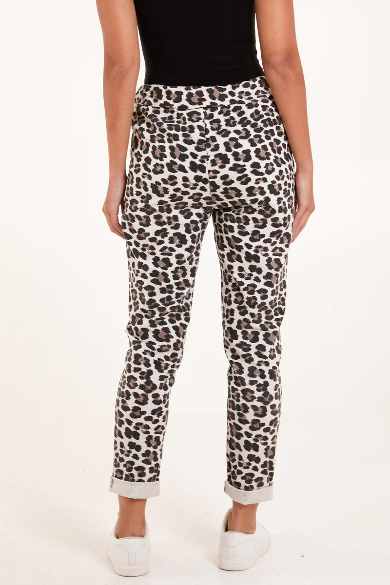 Beige Leopard Magic Drawstring Trousers