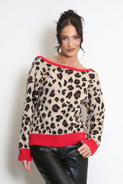 Leopard Contrast Bow Back Jumper