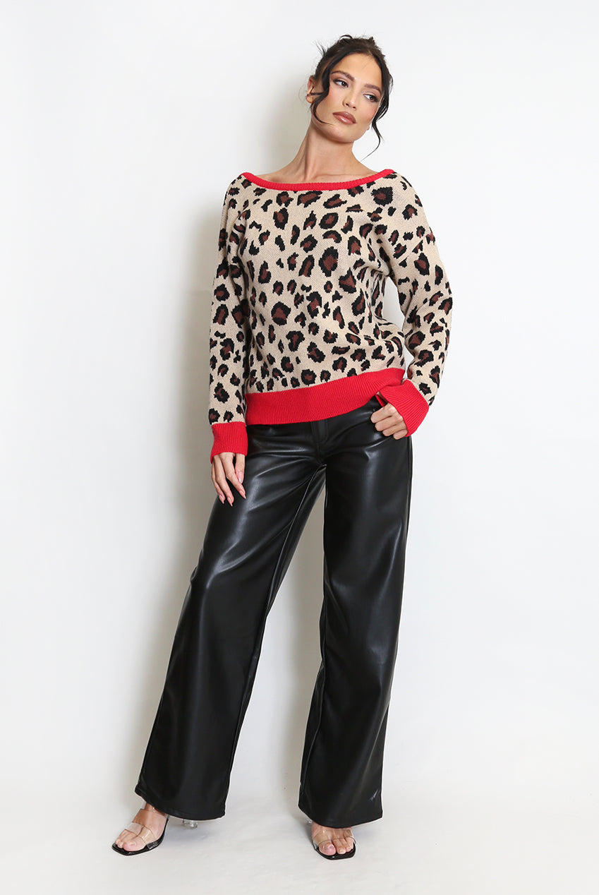 Leopard Contrast Bow Back Jumper