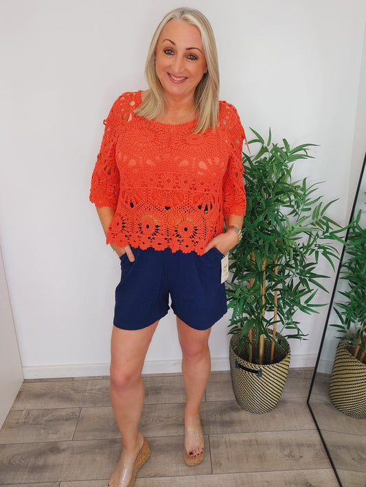 The Cari Crochet Top - Coral